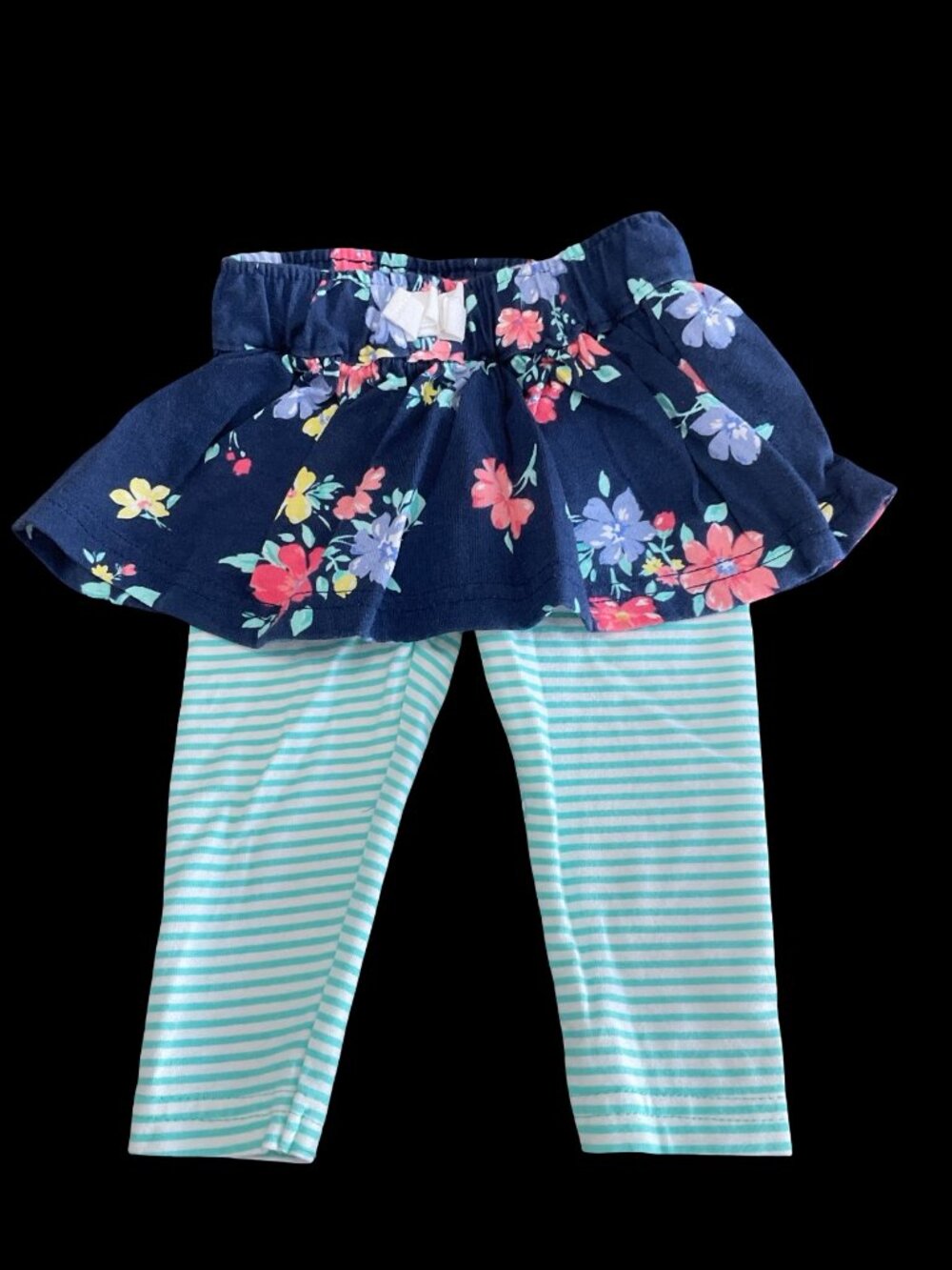 👣 10/$25 - Blue/White Striped Leggings w/ Floral Overskirt